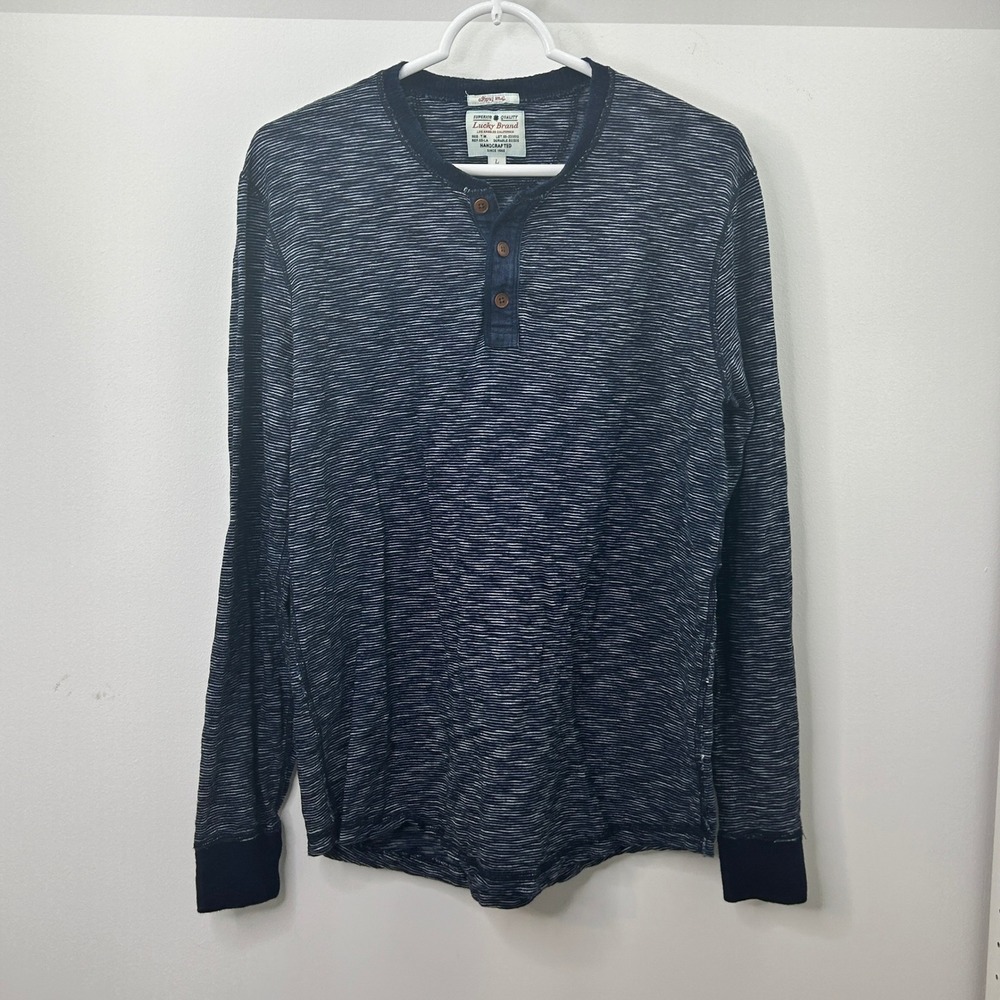 Lucky Brand Men's Blue Striped Long Sleeve Henley Shirt Size Large